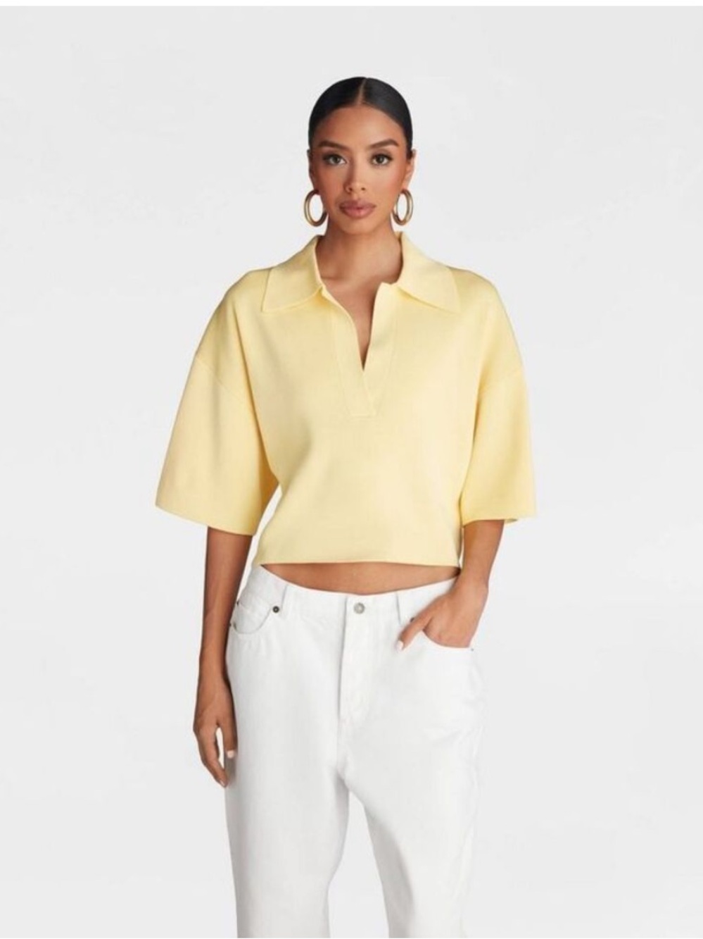 KBB by
KAHLANA Women's Short Sleeve Boxy 'The Cropped Polo Sweat’ yellow size XL